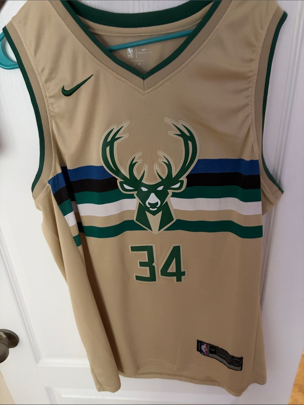 Nike Gold and Green Milwaukee Bucks #34 Basketball Jersey
